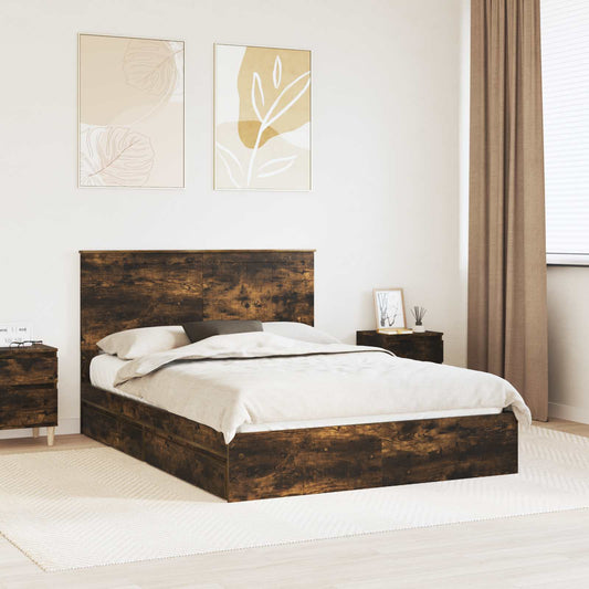 Letto con Contenitore con testiera Rovere fumé 135 x 190 cm | homemem39