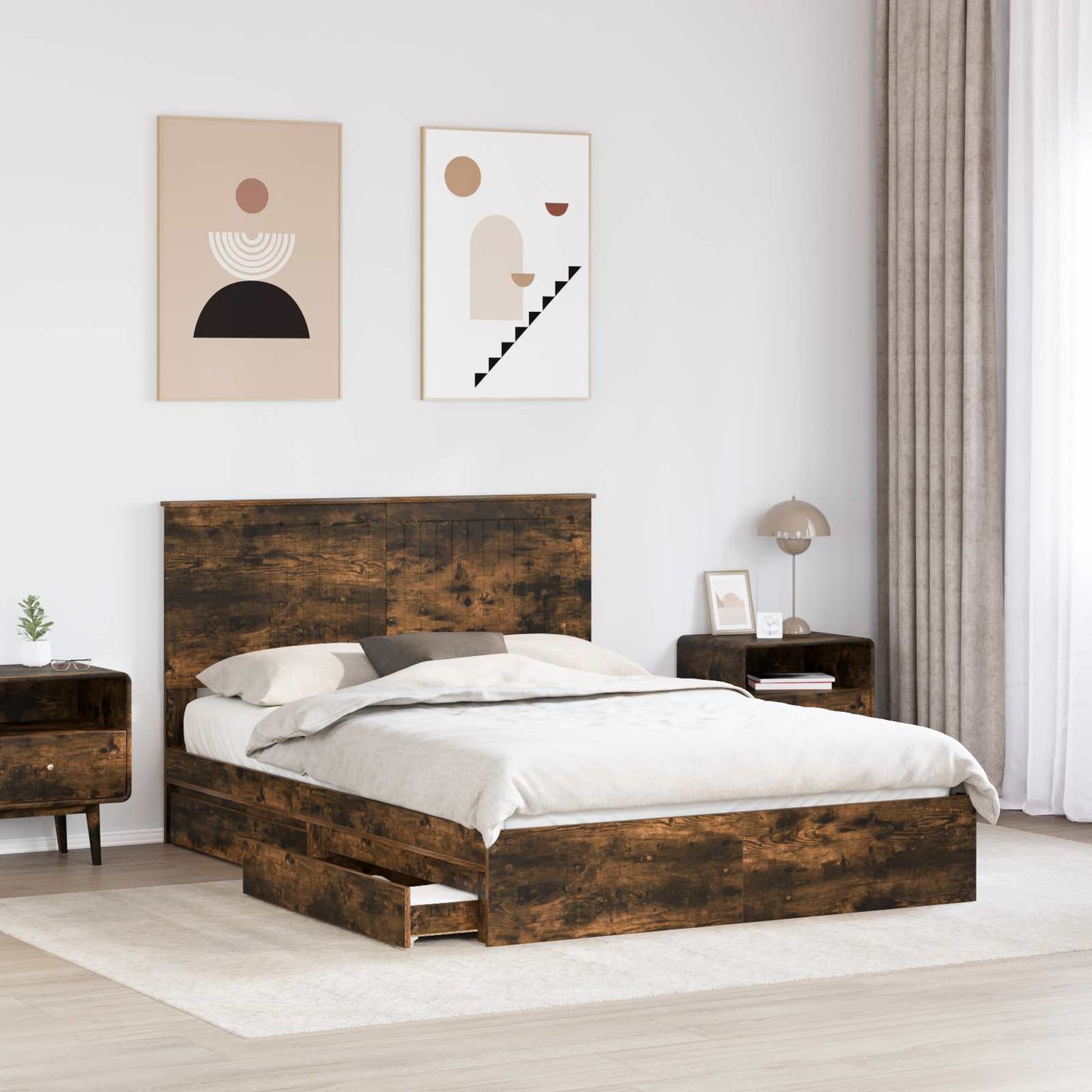 Letto con Contenitore con testiera Rovere fumé 135 x 190 cm | homemem39