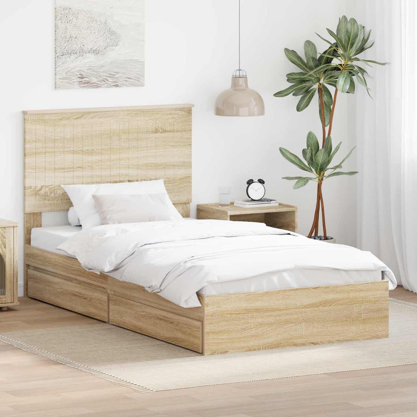 Letto con Contenitore con testiera Rovere Sonoma 100 x 200 cm | homemem39