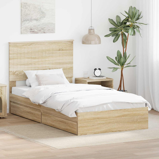 Letto con Contenitore con testiera Rovere Sonoma 100 x 200 cm | homemem39