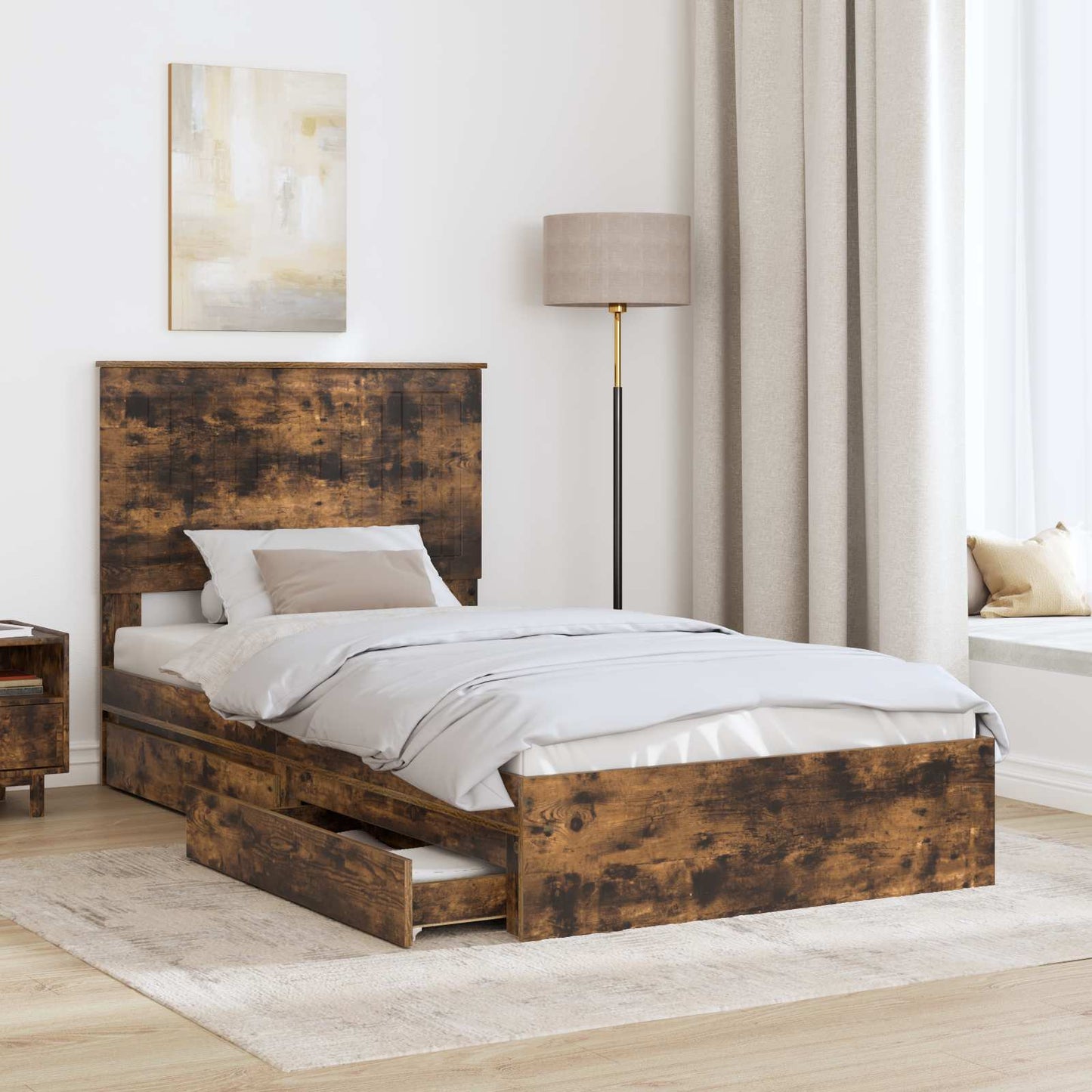 Letto con Contenitore con testiera Rovere fumé 100 x 200 cm | homemem39