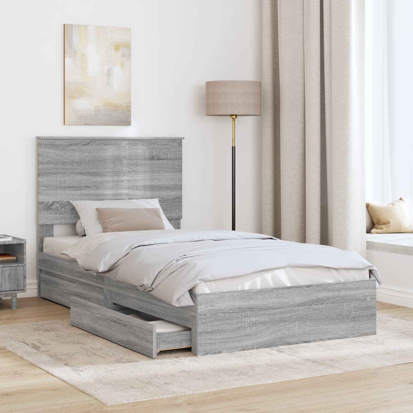 Letto con Contenitore con testiera Grigio Sonoma 100 x 200 cm | homemem39