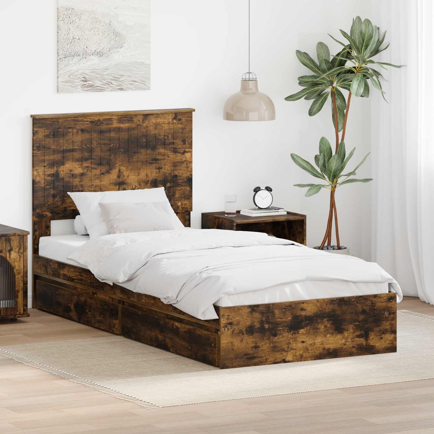 Letto con Contenitore Rovere fumé 90 x 200 cm Legno multistrato | homemem39