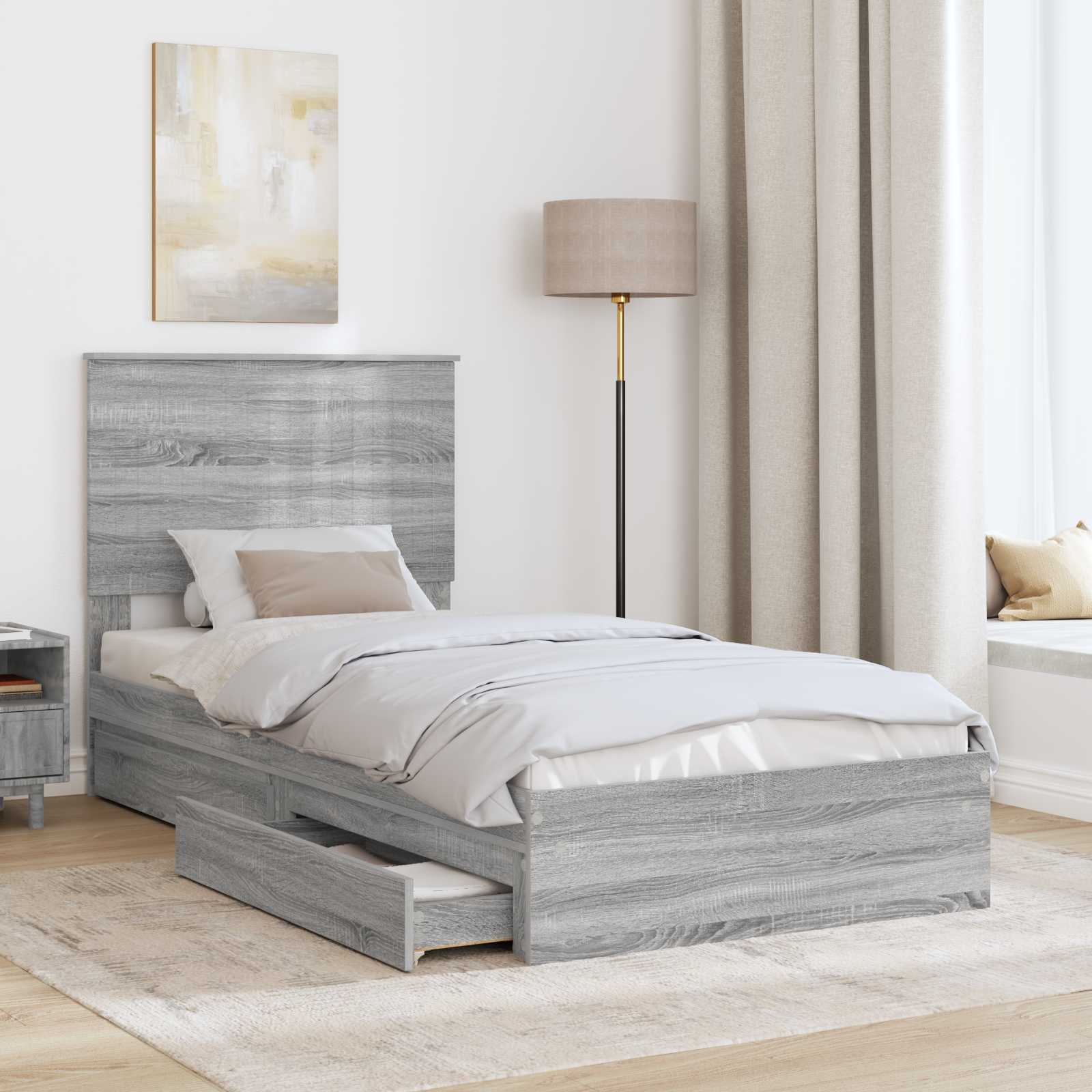 Letto con Contenitore con testiera Grigio Sonoma 90 x 200 cm | homemem39