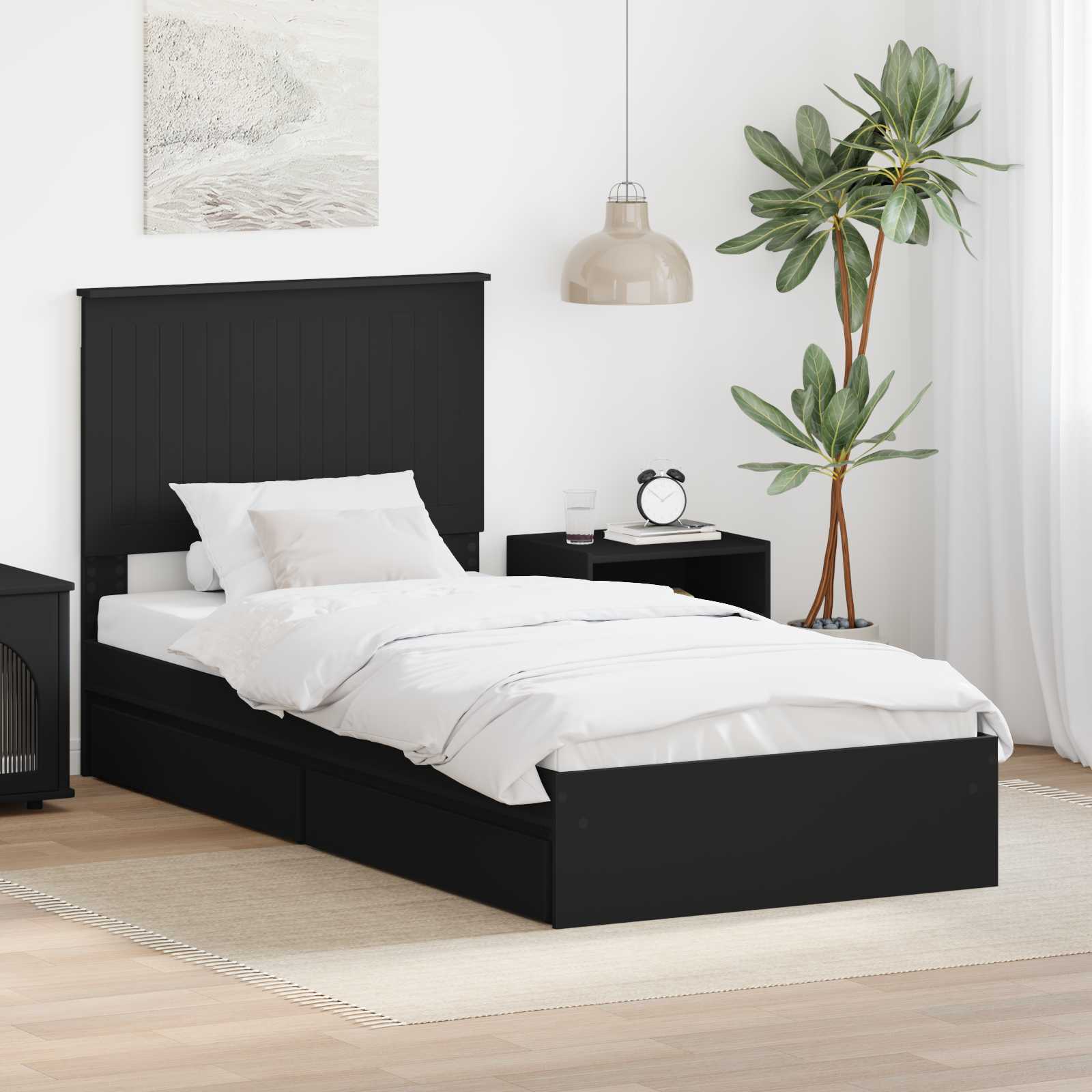 Letto con Contenitore Nero 90 x 190 cm Legno multistrato | homemem39