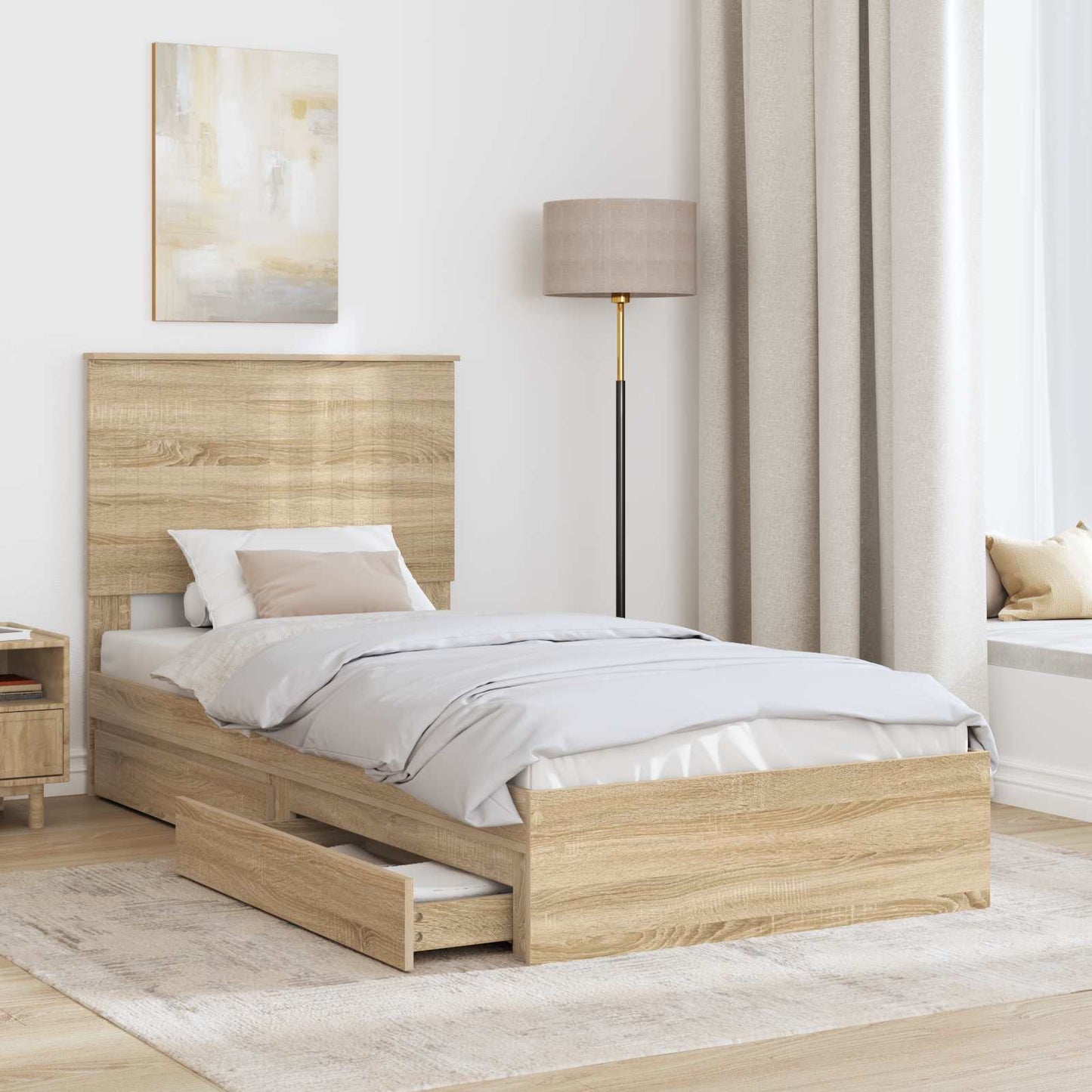 Letto con Contenitore con testiera Rovere Sonoma 90 x 190 cm | homemem39