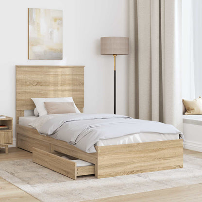 Letto con Contenitore con testiera Rovere Sonoma 90 x 190 cm | homemem39