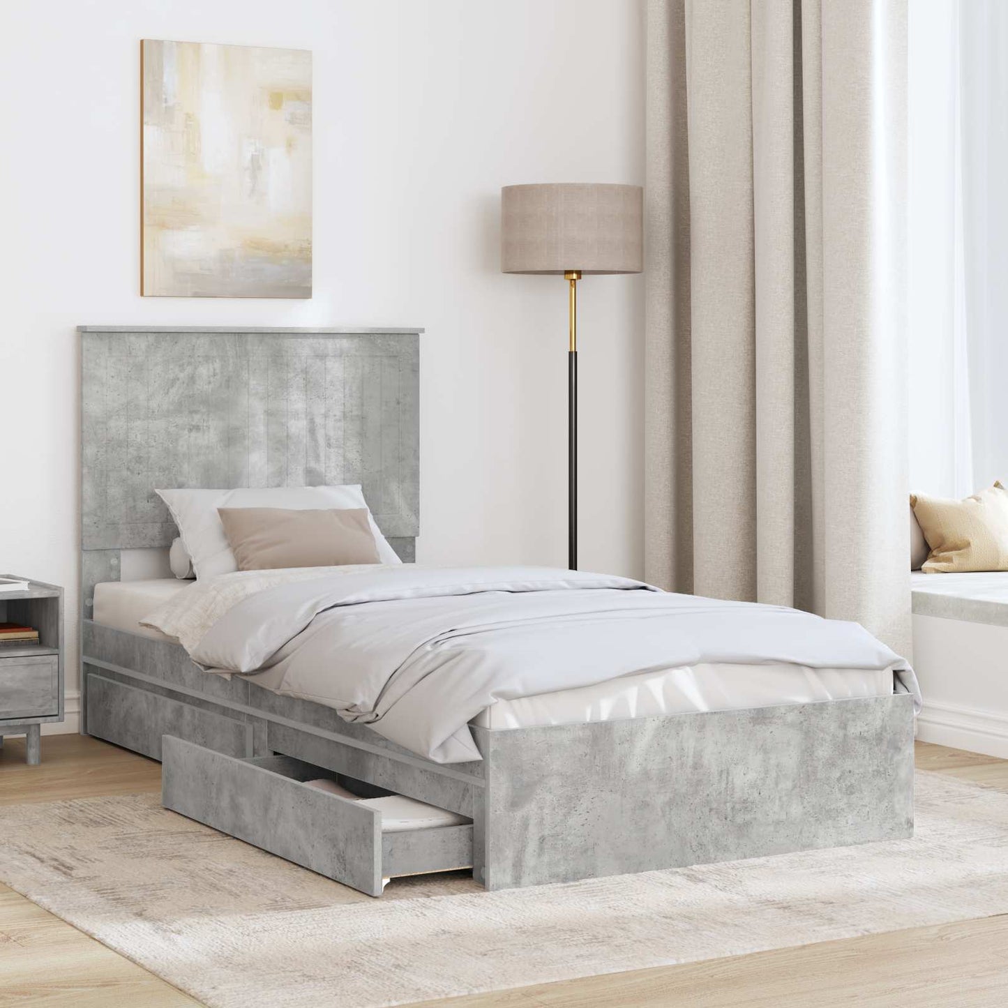 Letto con Contenitore con testiera Grigio cemento 90 x 190 cm | homemem39
