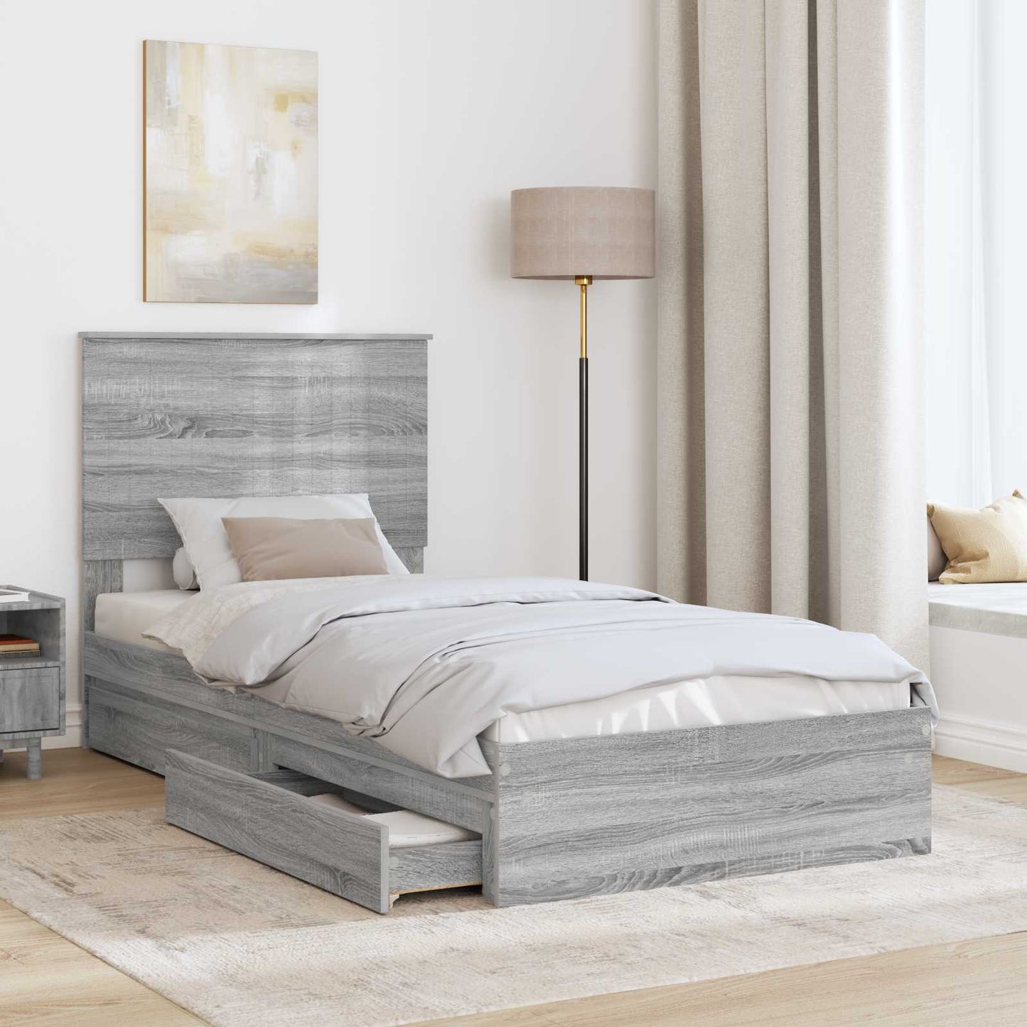 Letto con Contenitore con testiera Grigio Sonoma 90 x 190 cm | homemem39