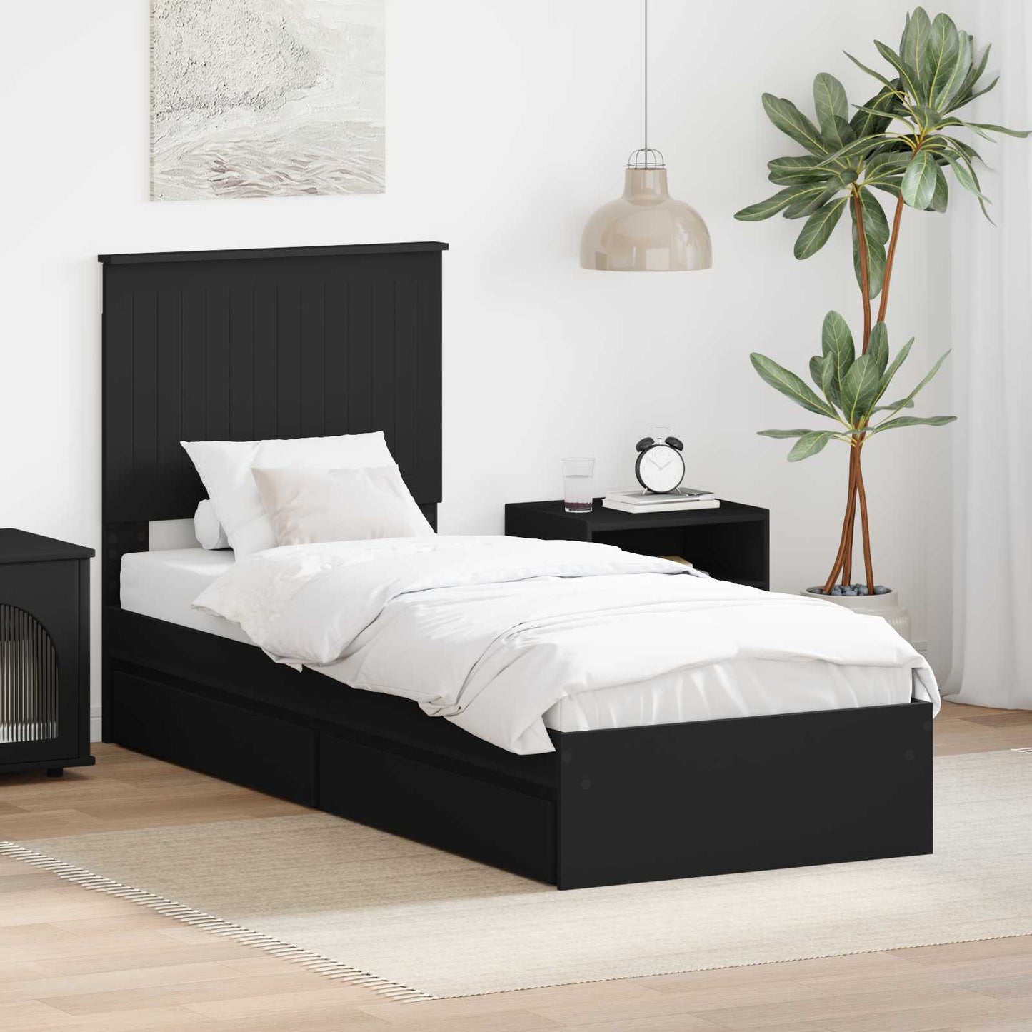 Letto con Contenitore Nero 75 x 190 cm Legno multistrato | homemem39