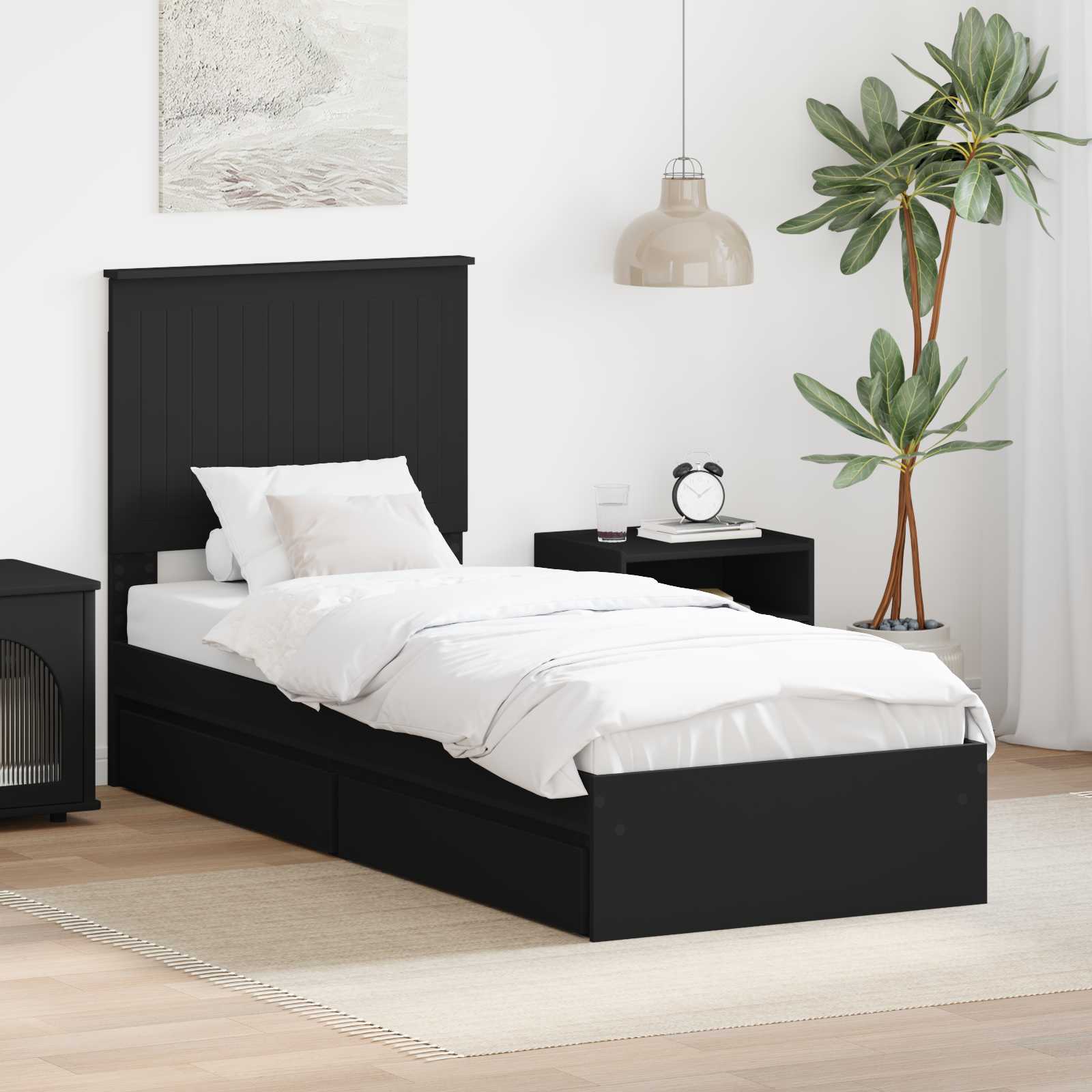 Letto con Contenitore Nero 75 x 190 cm Legno multistrato | homemem39