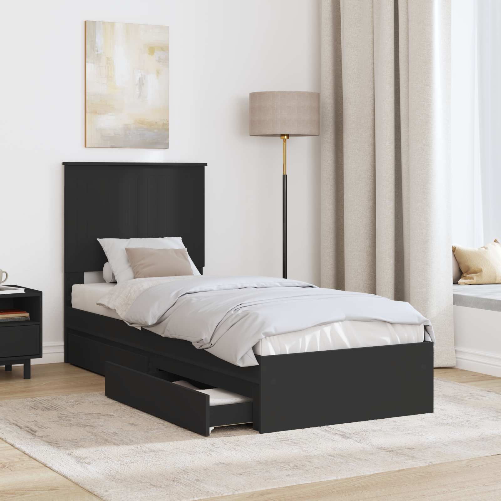 Letto con Contenitore Nero 75 x 190 cm Legno multistrato | homemem39