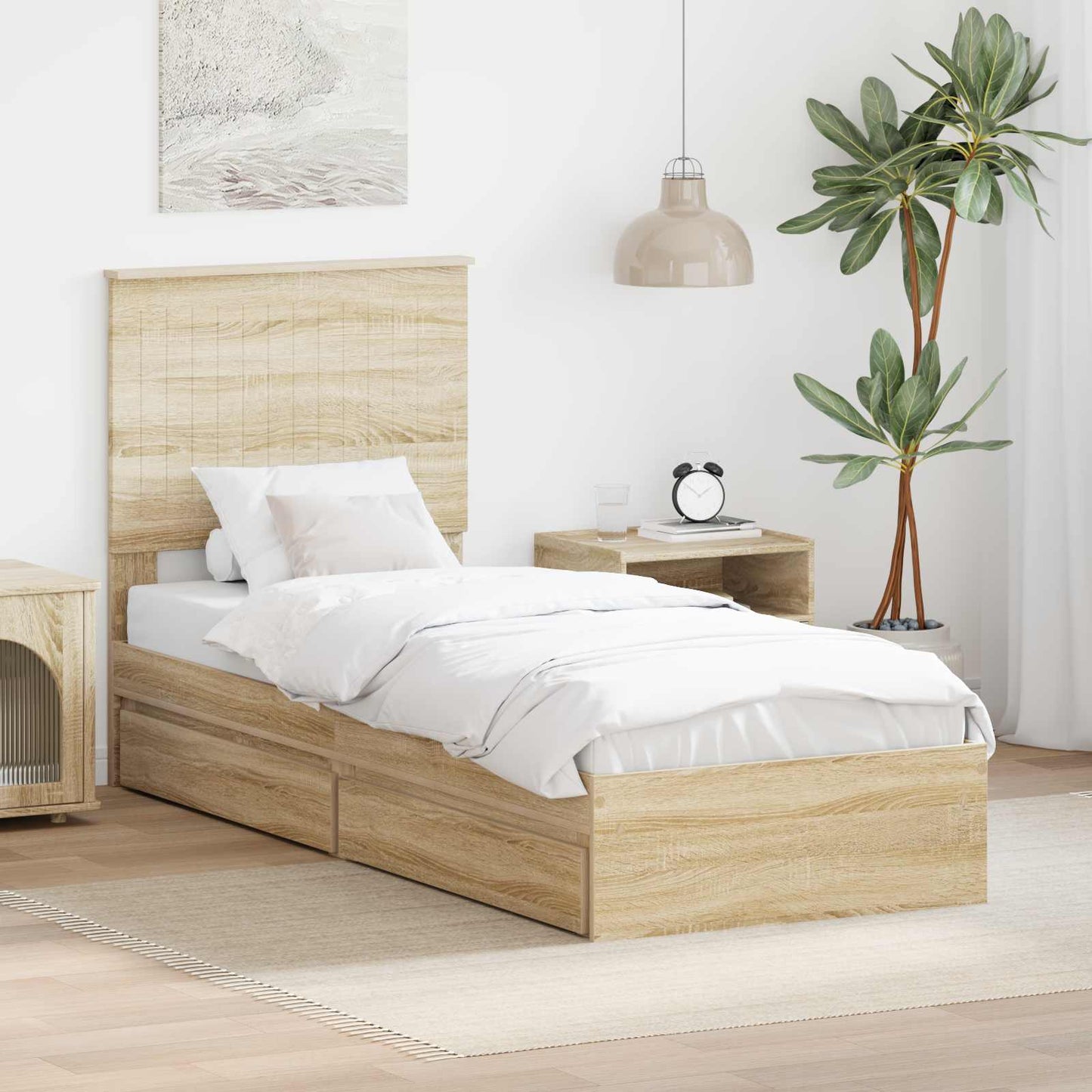Letto con Contenitore con testiera Rovere Sonoma 75 x 190 cm