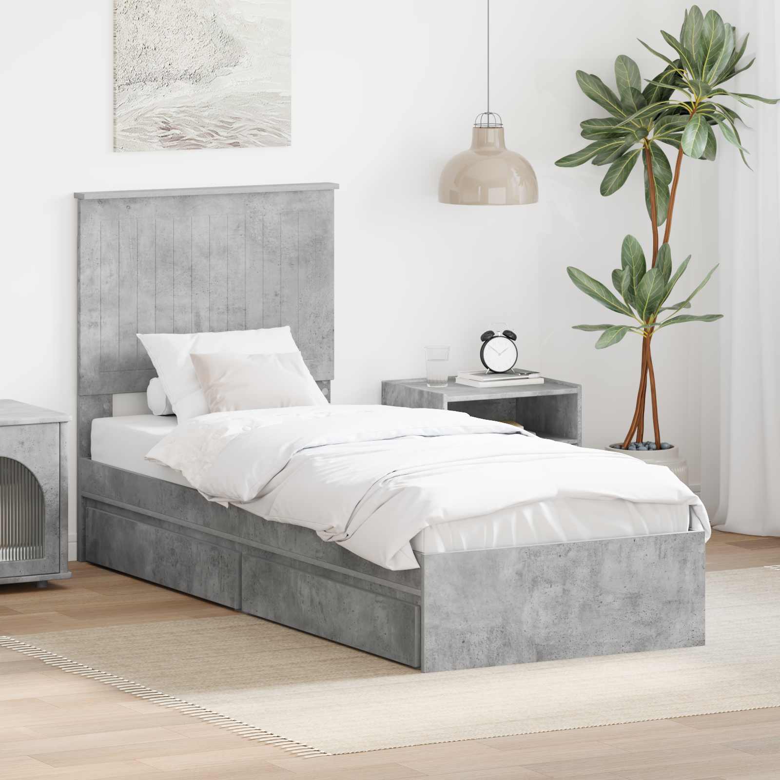Letto con Contenitore con testiera Grigio cemento 75 x 190 cm | homemem39