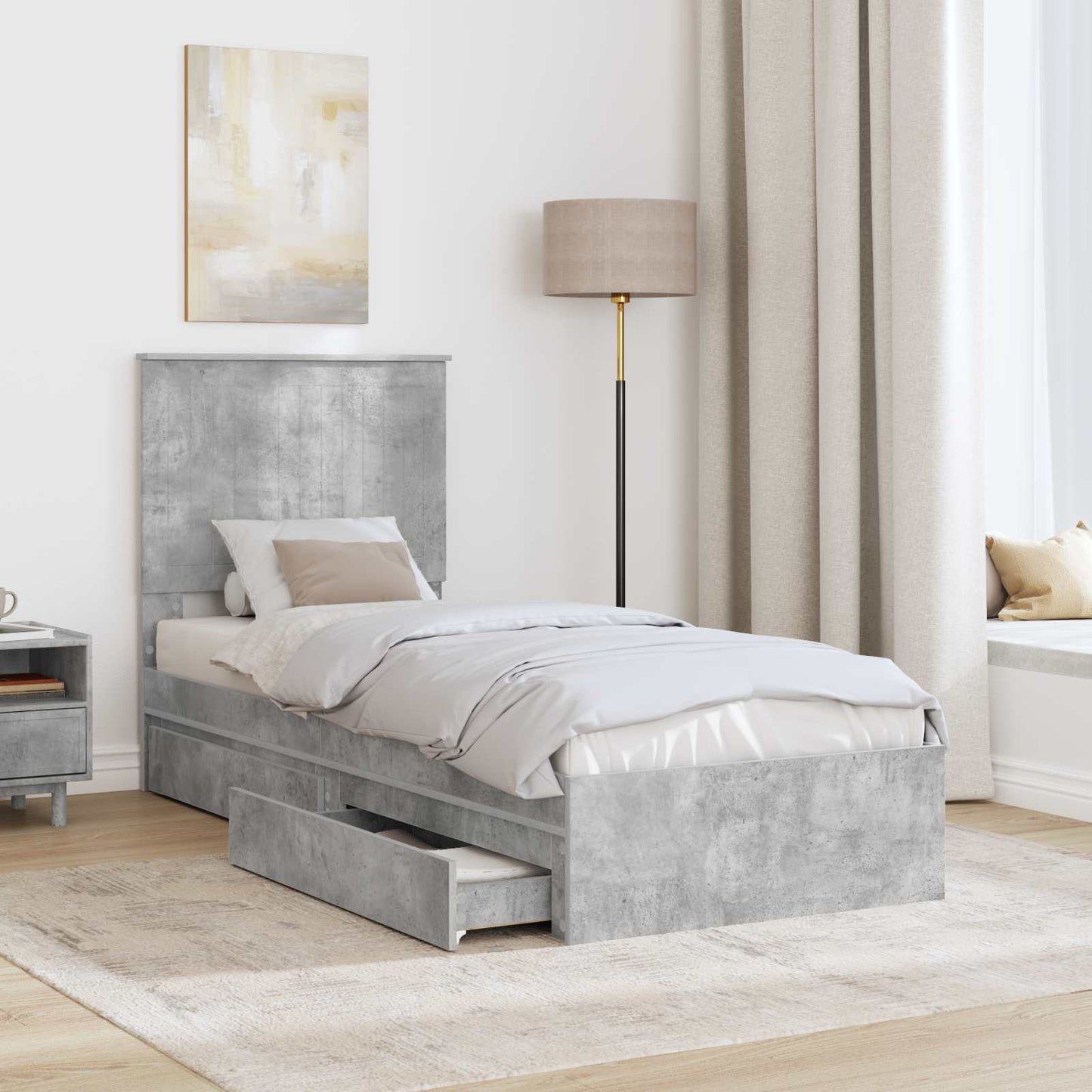 Letto con Contenitore con testiera Grigio cemento 75 x 190 cm | homemem39