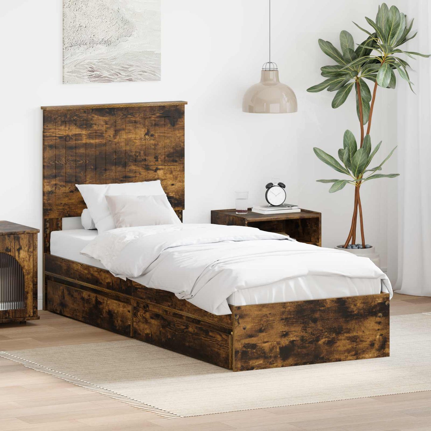 Letto con Contenitore Rovere fumé 75 x 190 cm Legno multistrato | homemem39