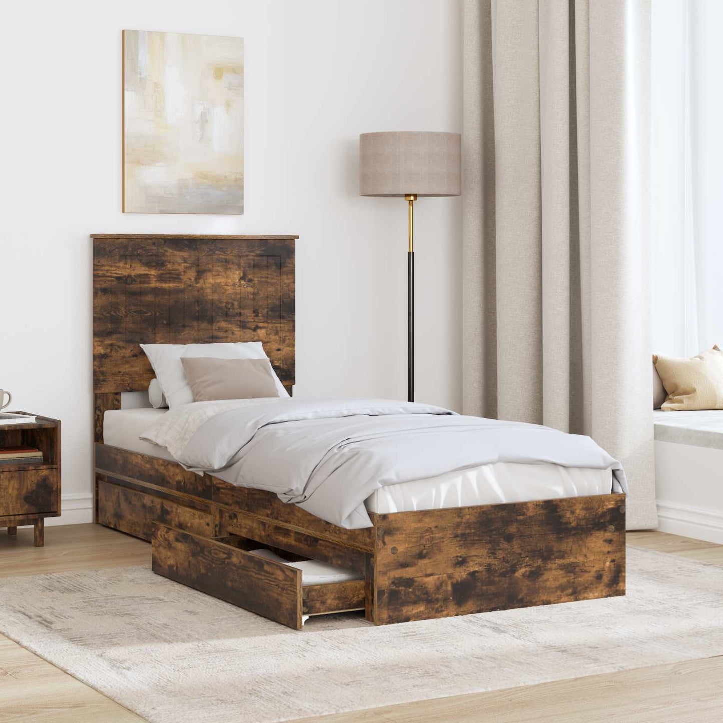 Letto con Contenitore Rovere fumé 75 x 190 cm Legno multistrato | homemem39