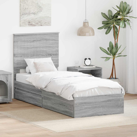 Letto con Contenitore con testiera Grigio Sonoma 75 x 190 cm | homemem39