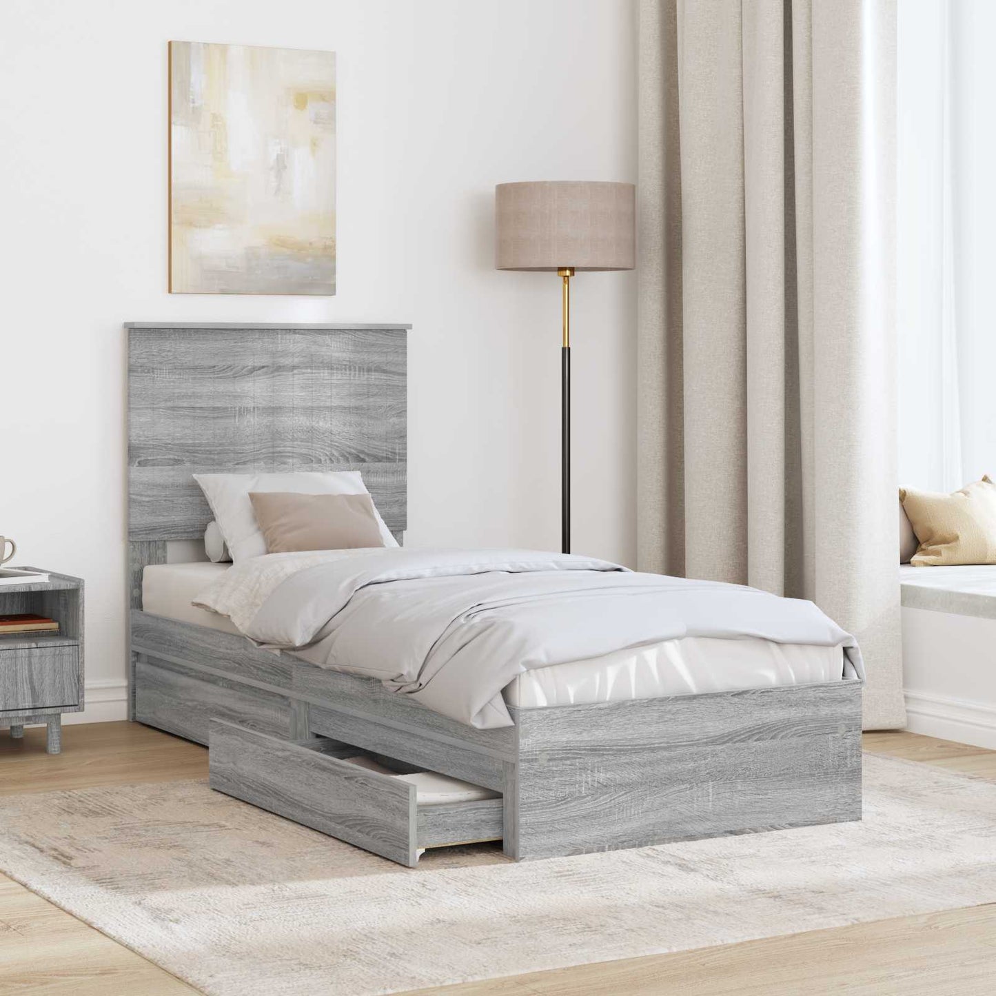 Letto con Contenitore con testiera Grigio Sonoma 75 x 190 cm | homemem39
