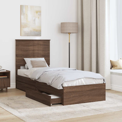 Letto con Contenitore con testiera Rovere Marrone 75 x 190 cm | homemem39