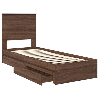 Letto con Contenitore con testiera Rovere Marrone 75 x 190 cm | homemem39