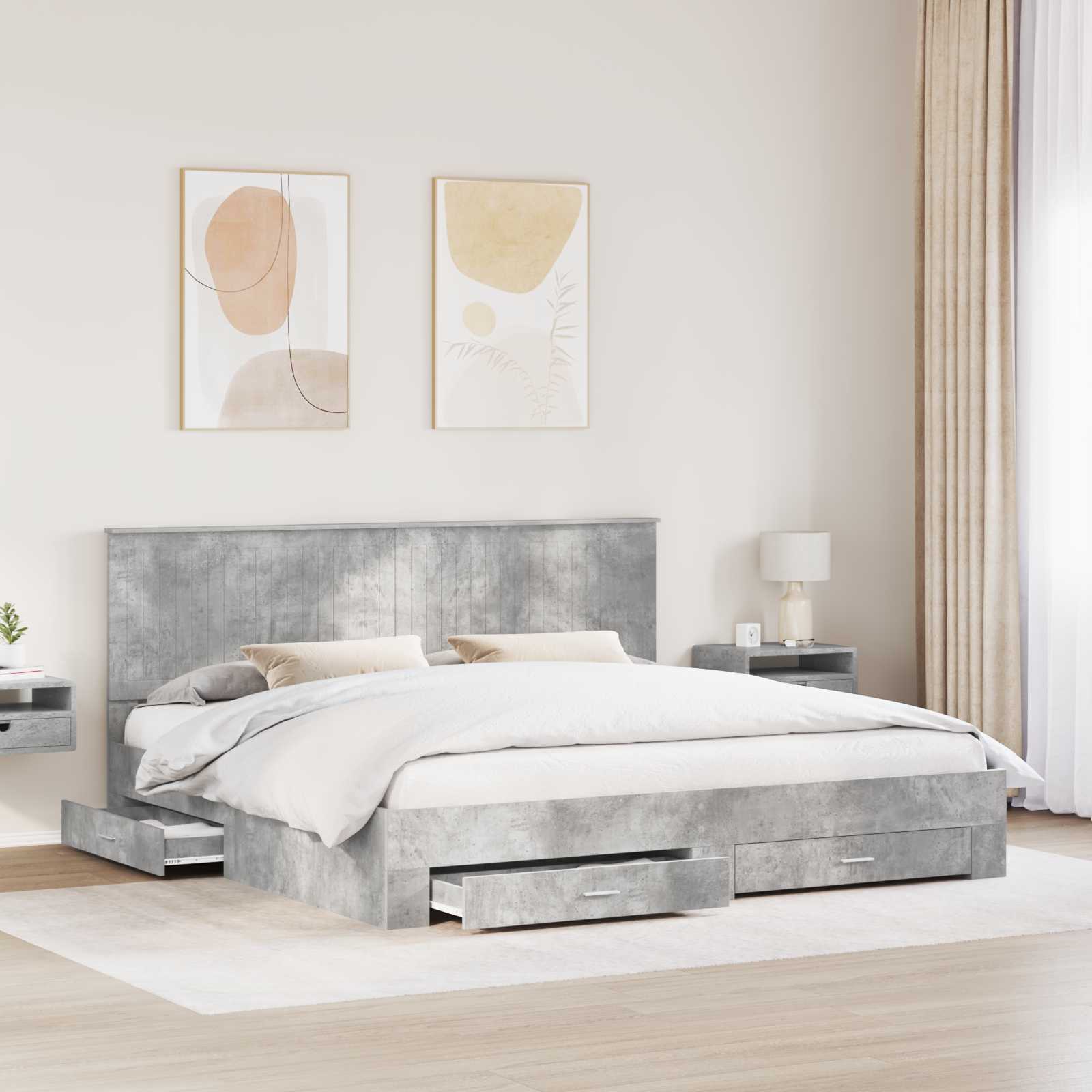 Struttura del letto con testiera Grigio cemento 200 x 200 cm | homemem39