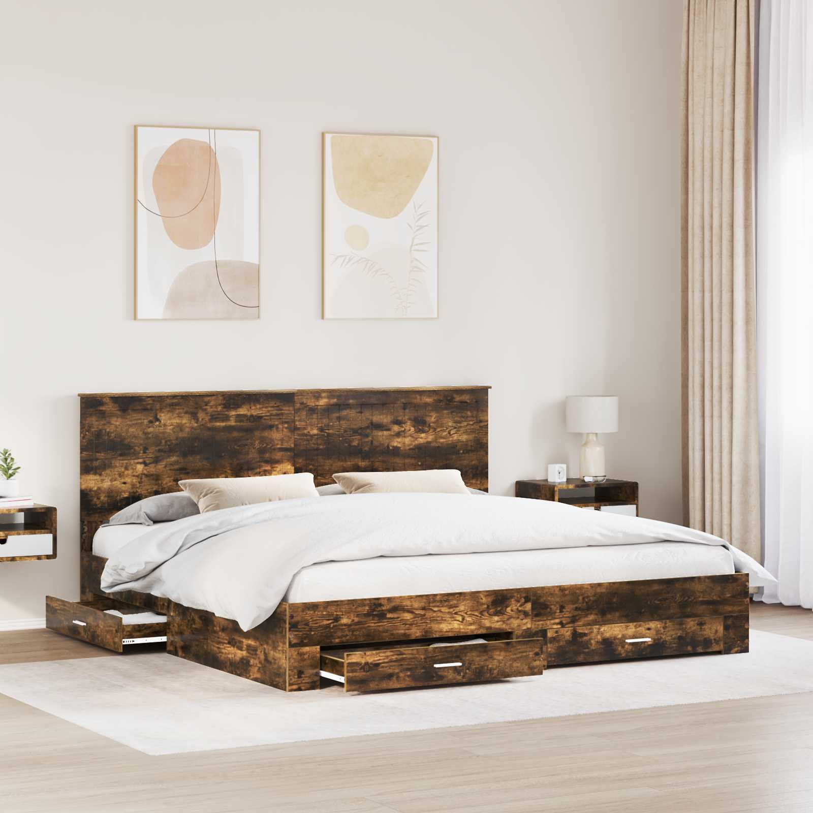 Struttura del letto Rovere fumé 200 x 200 cm Legno multistrato | homemem39