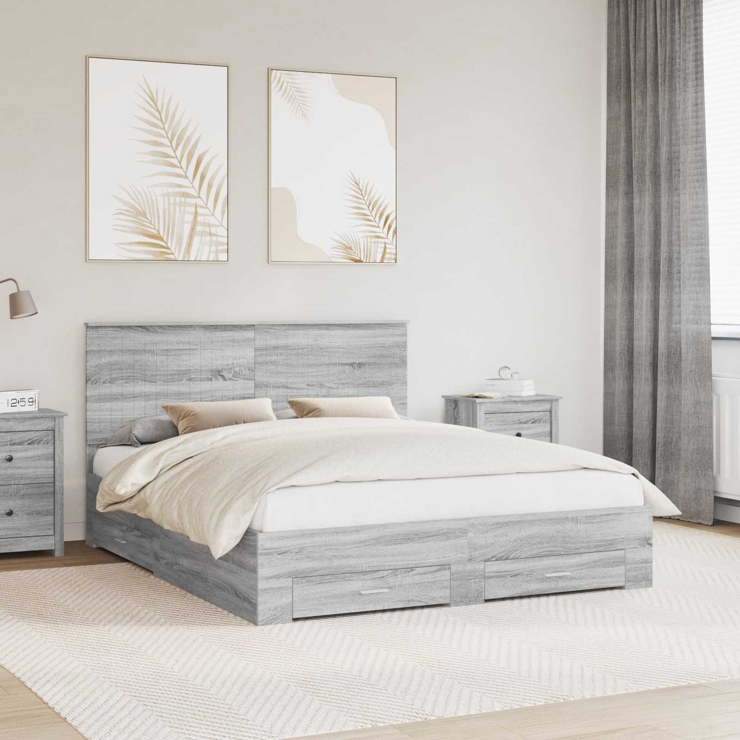 Struttura del letto con testiera Grigio Sonoma 160 x 200 cm | homemem39