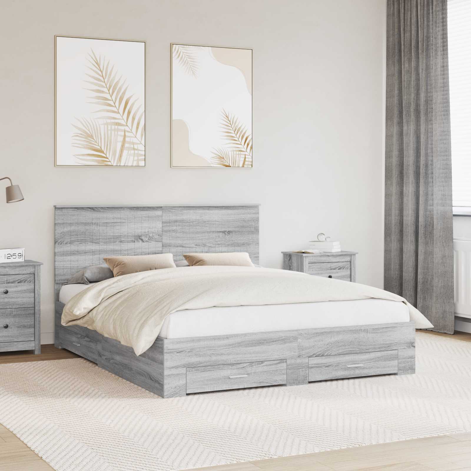 Struttura del letto con testiera Grigio Sonoma 160 x 200 cm | homemem39