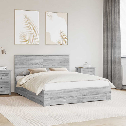 Struttura del letto con testiera Grigio Sonoma 160 x 200 cm | homemem39