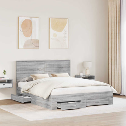 Struttura del letto con testiera Grigio Sonoma 160 x 200 cm | homemem39