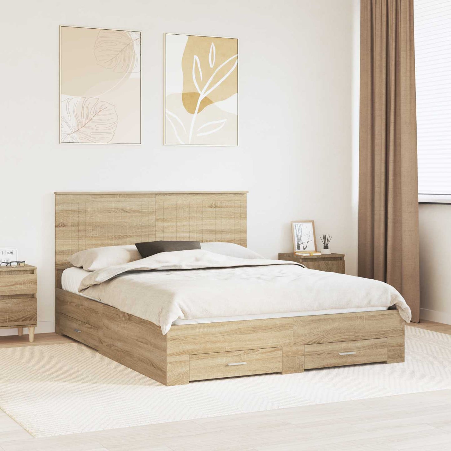 Struttura del letto con testiera Rovere Sonoma 150 x 200 cm | homemem39