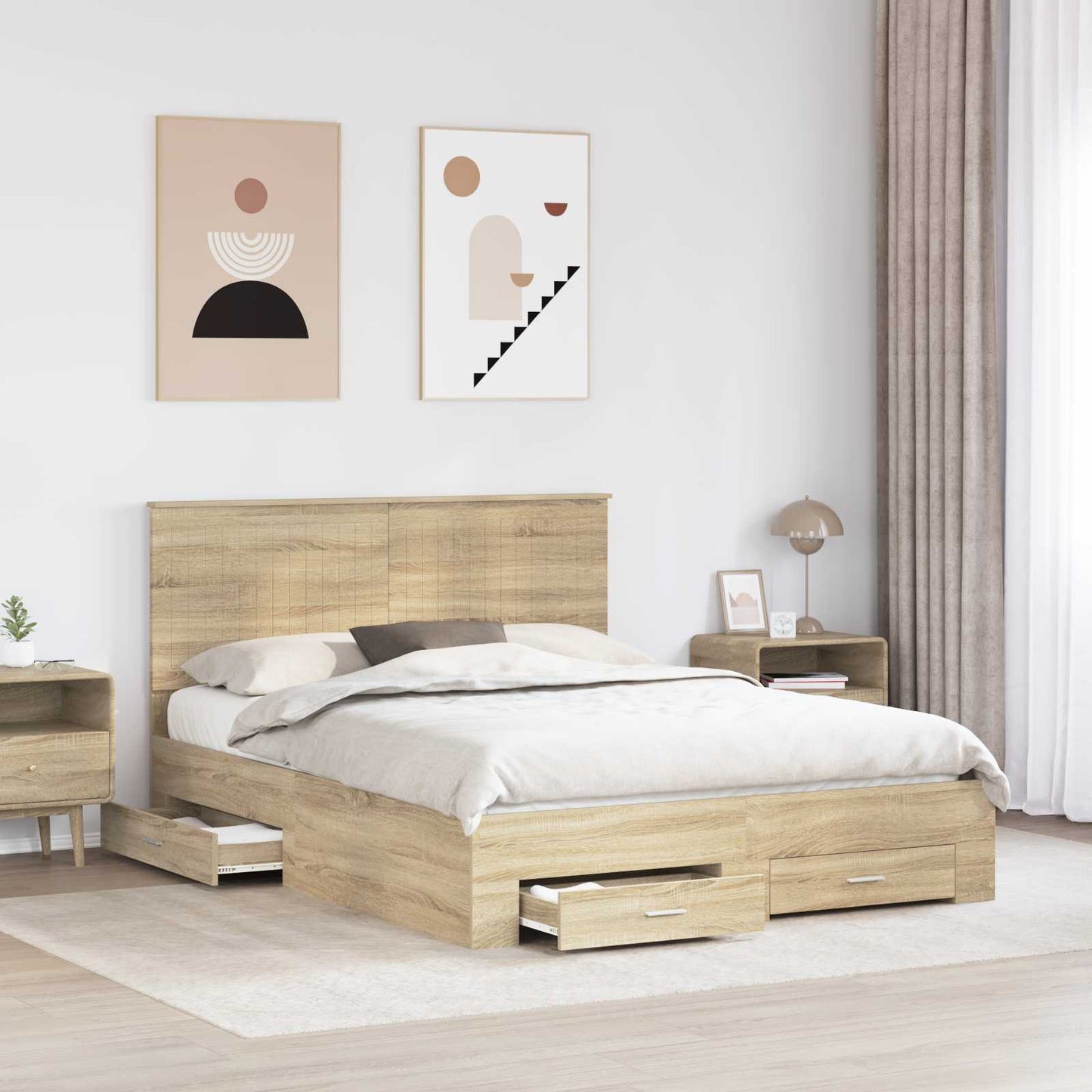 Struttura del letto con testiera Rovere Sonoma 150 x 200 cm | homemem39