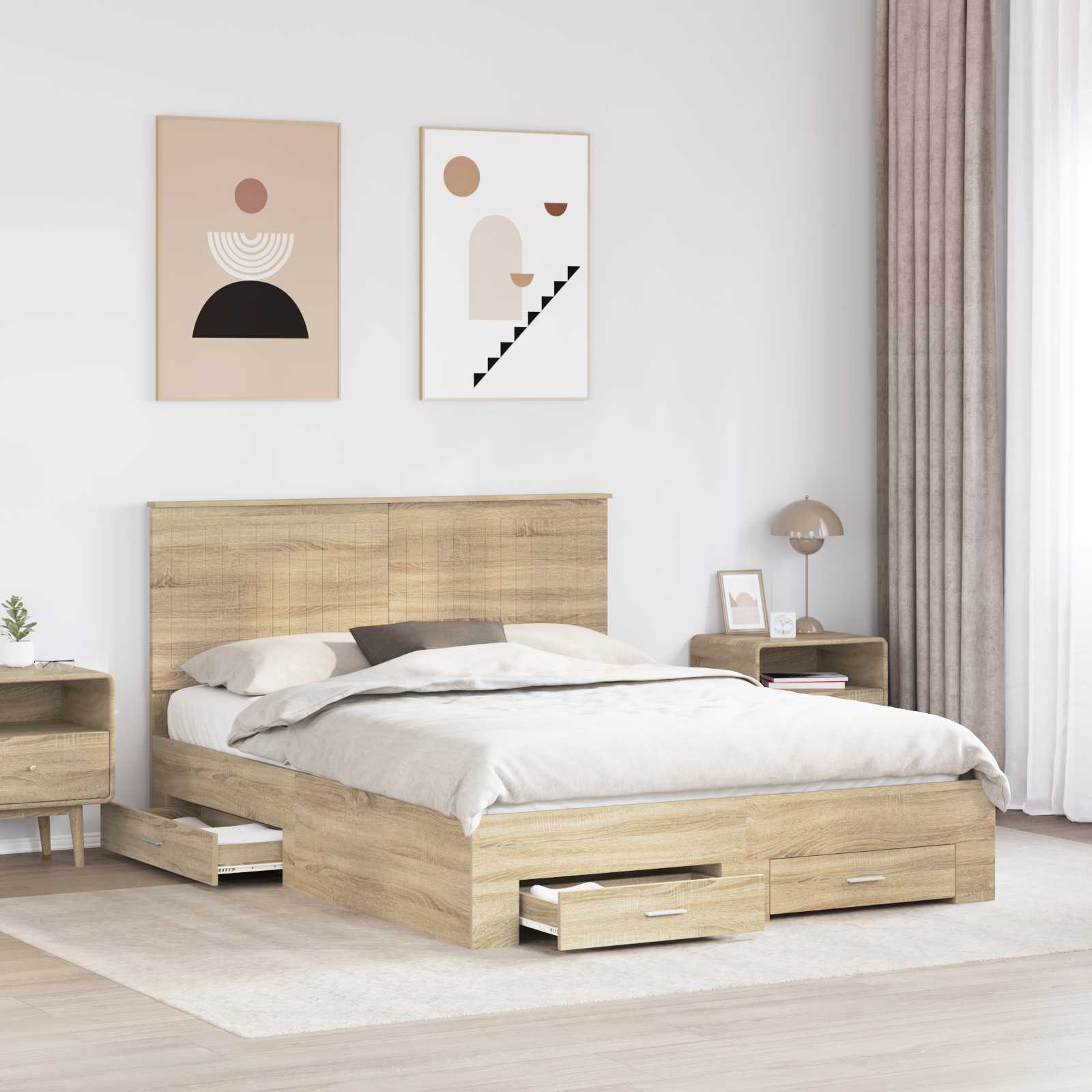 Struttura del letto con testiera Rovere Sonoma 150 x 200 cm | homemem39