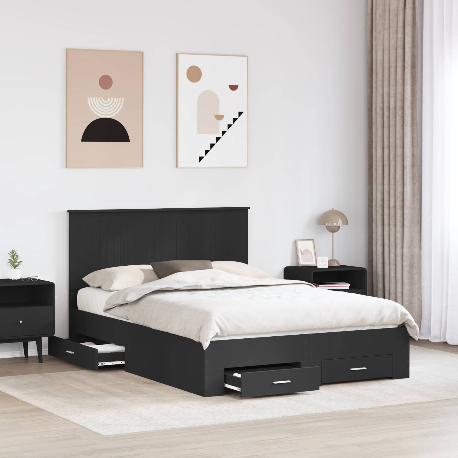 Struttura del letto Nero 135 x 190 cm Legno multistrato | homemem39