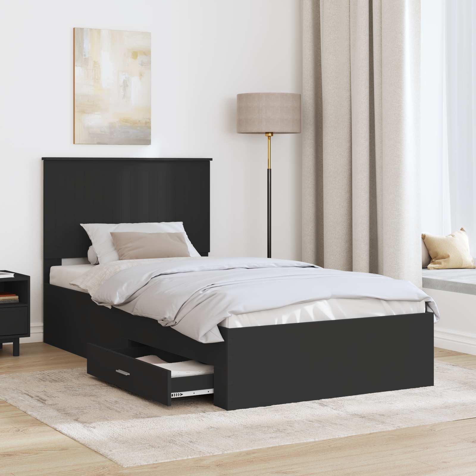 Struttura del letto con testiera Nero e Argento 90 x 200 cm | homemem39