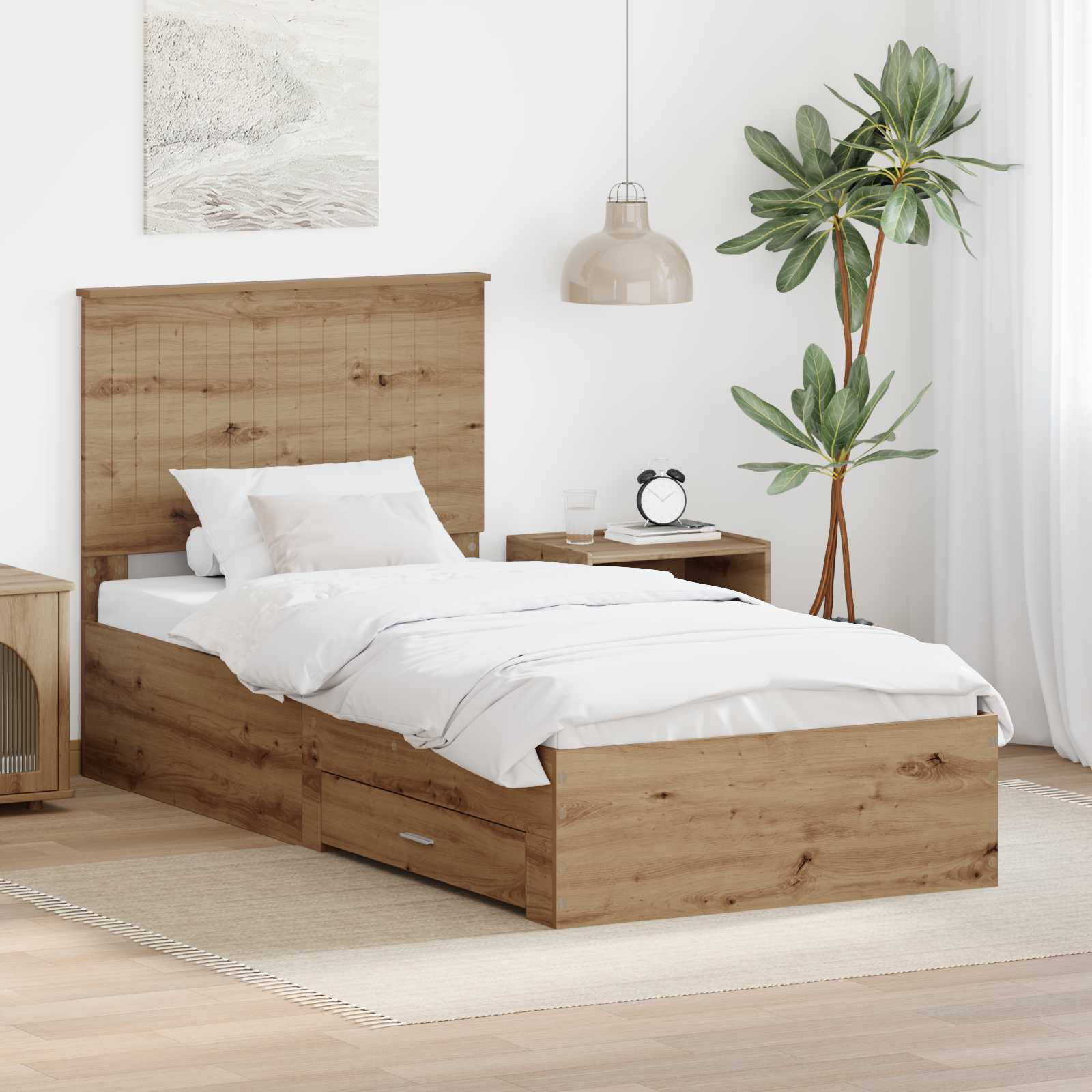 Struttura del letto con cassetto Rovere artigianale 90 x 200 cm | homemem39