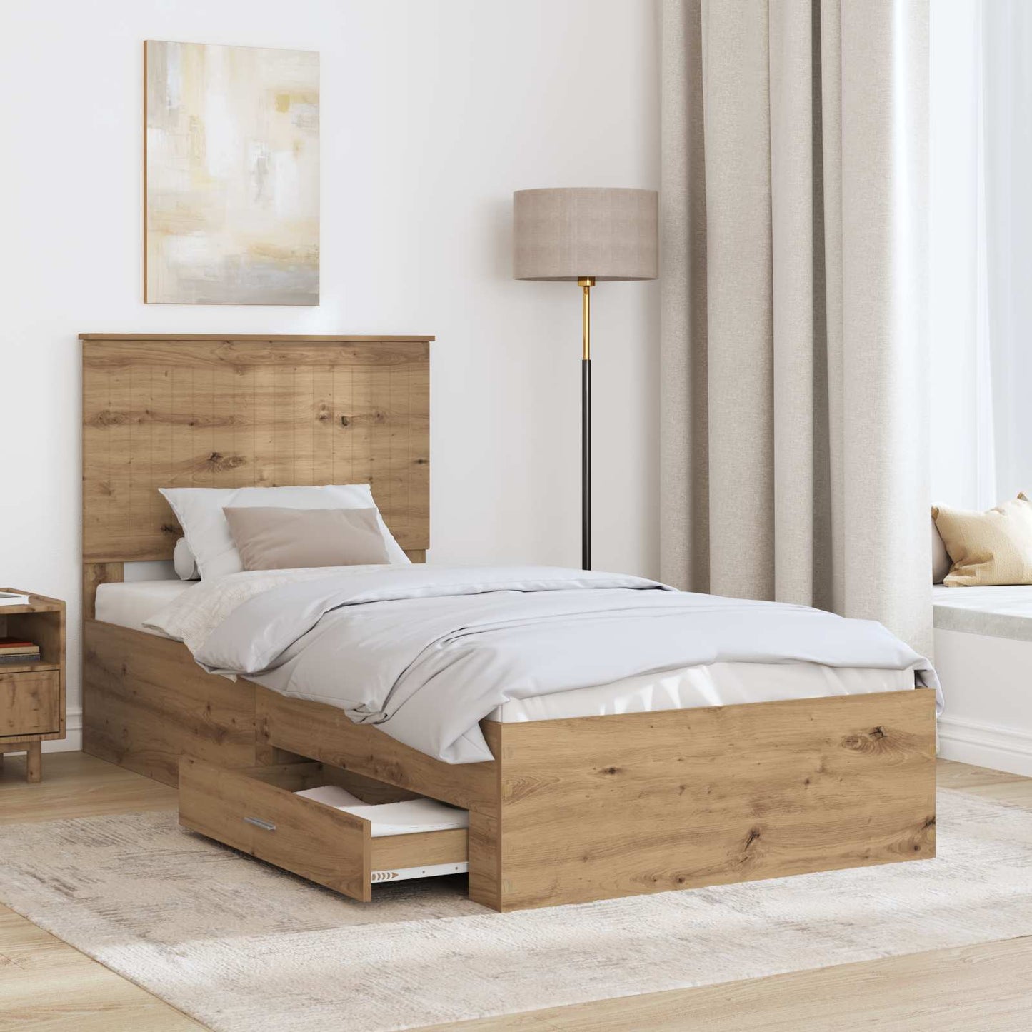 Struttura del letto con cassetto Rovere artigianale 90 x 200 cm | homemem39