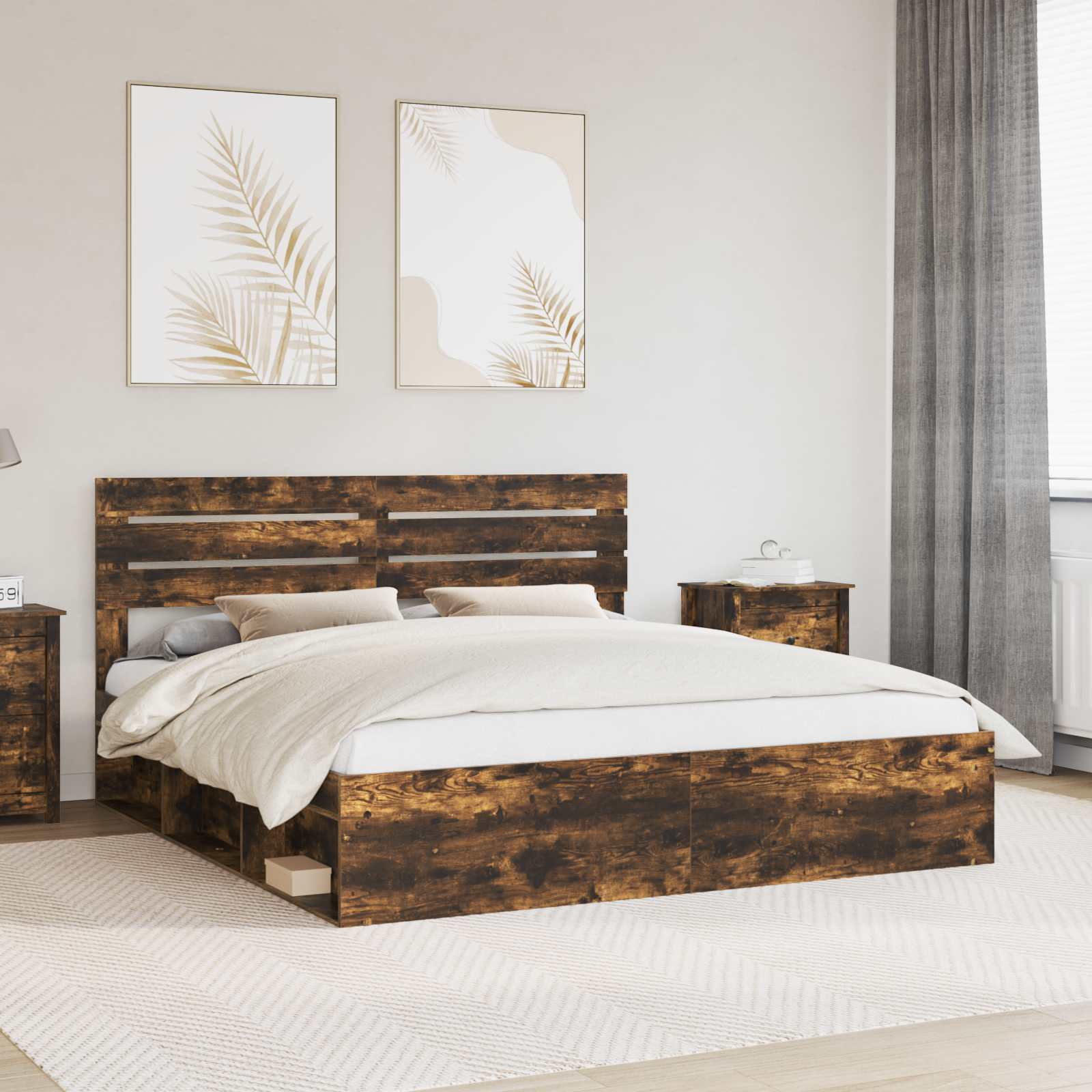 Struttura del letto Rovere fumé 200 x 200 cm Pino massello | homemem39