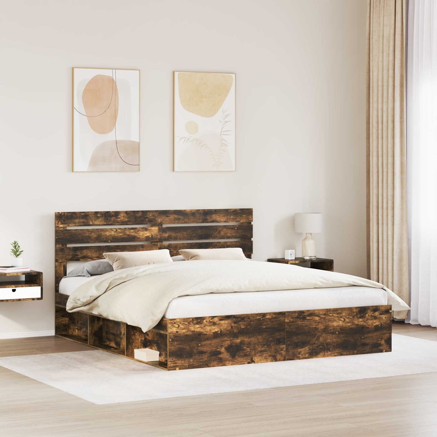 Struttura del letto Rovere fumé 200 x 200 cm Pino massello | homemem39