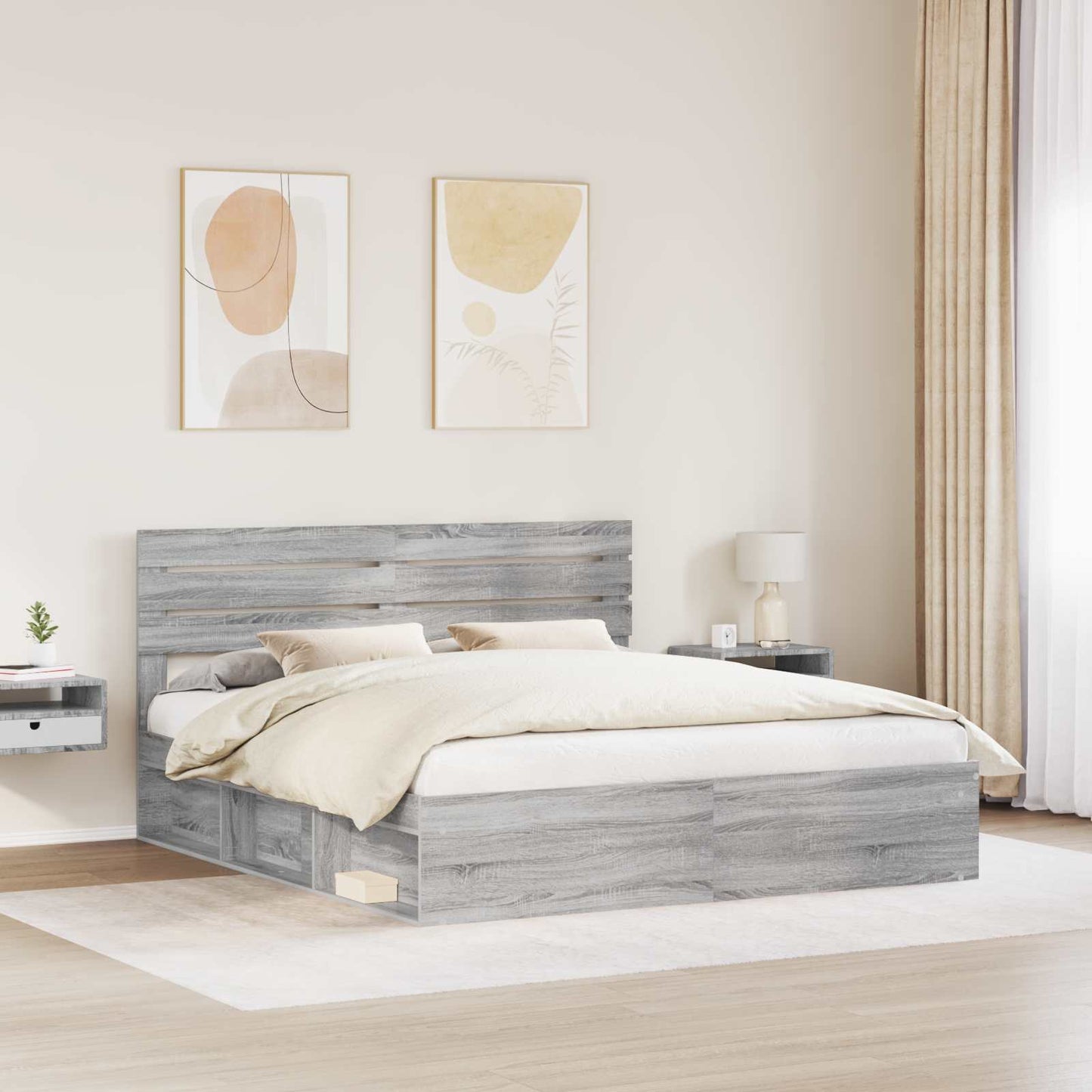 Struttura del letto Grigio Sonoma 200 x 200 cm Pino massello | homemem39