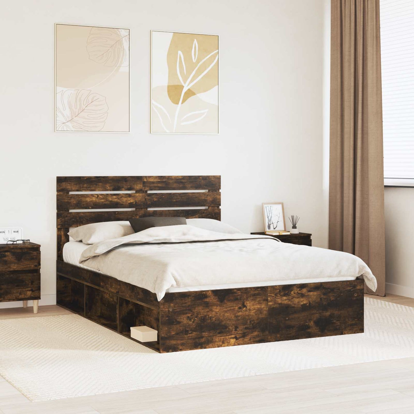 Struttura del letto Rovere fumé 140 x 190 cm Pino massello | homemem39