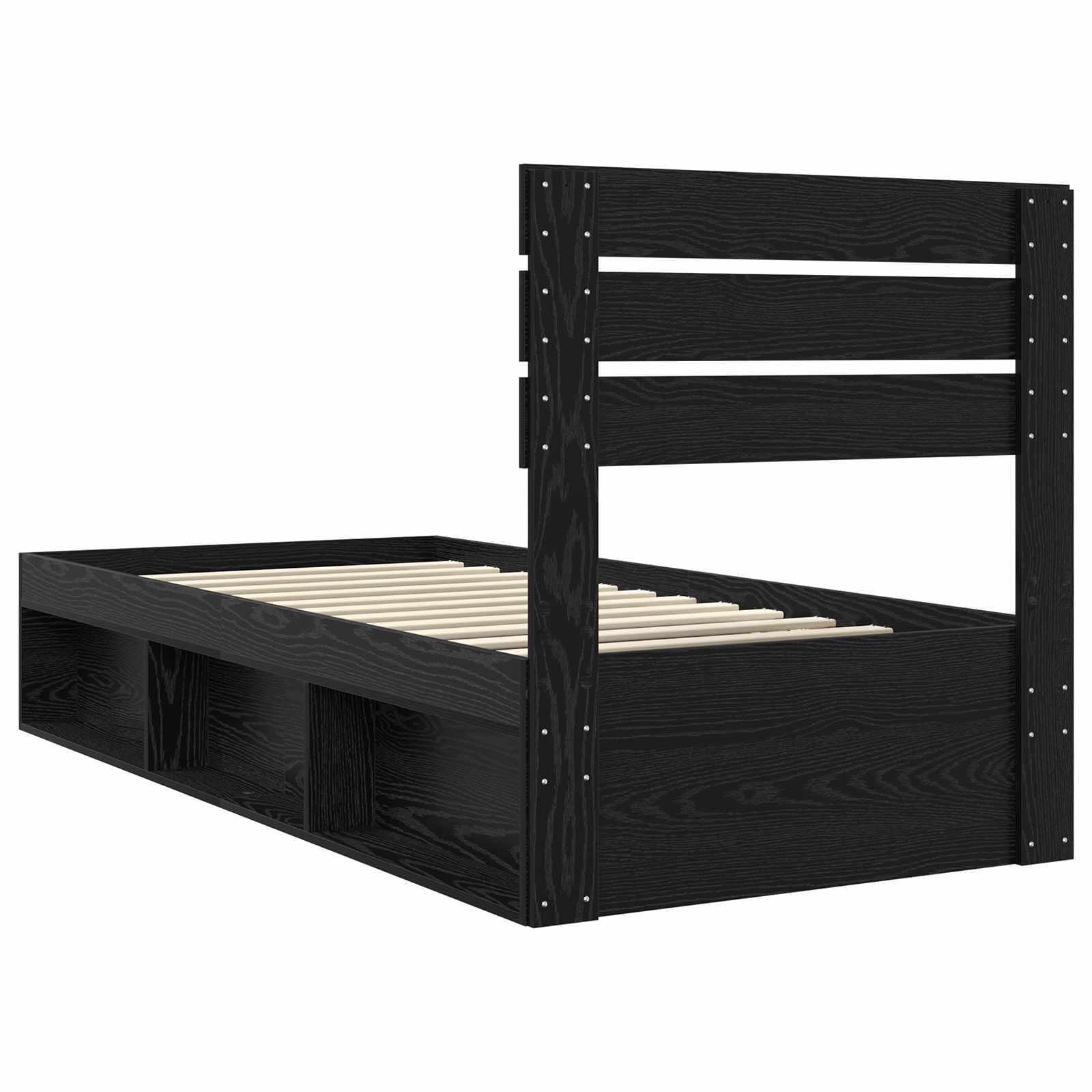 Struttura del letto con testiera Nero 90 x 200 cm Pino massello | homemem39