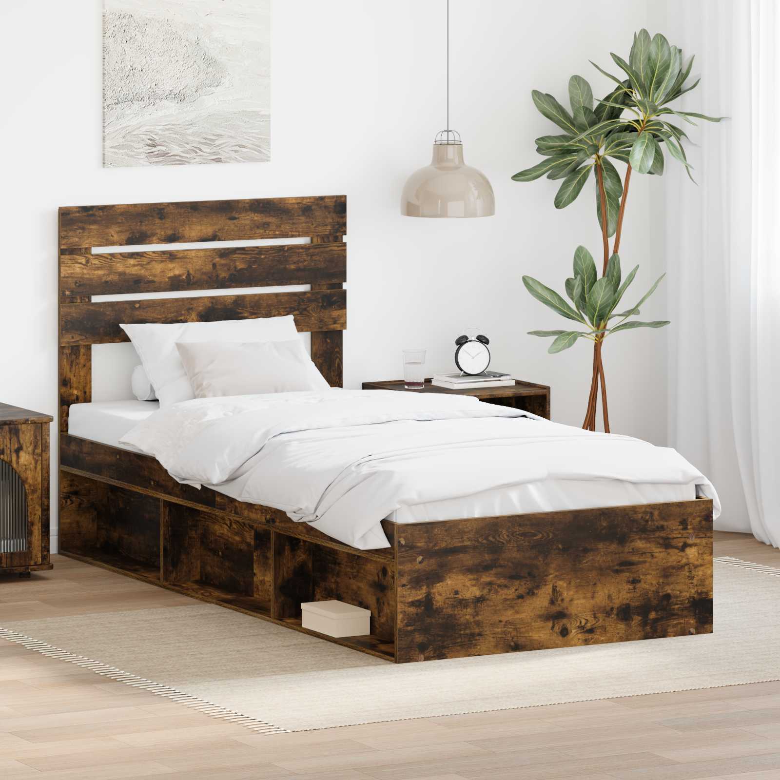 Struttura del letto Rovere fumé 90 x 200 cm Pino massello | homemem39
