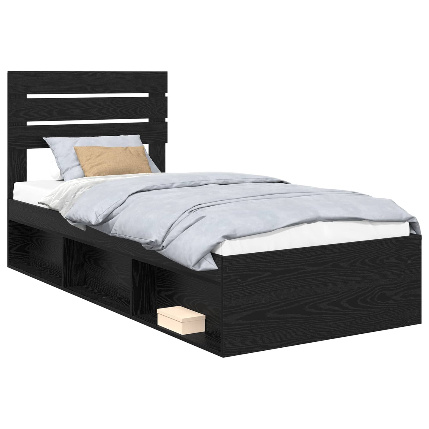 Struttura del letto con testiera Nero 90 x 190 cm Pino massello | homemem39