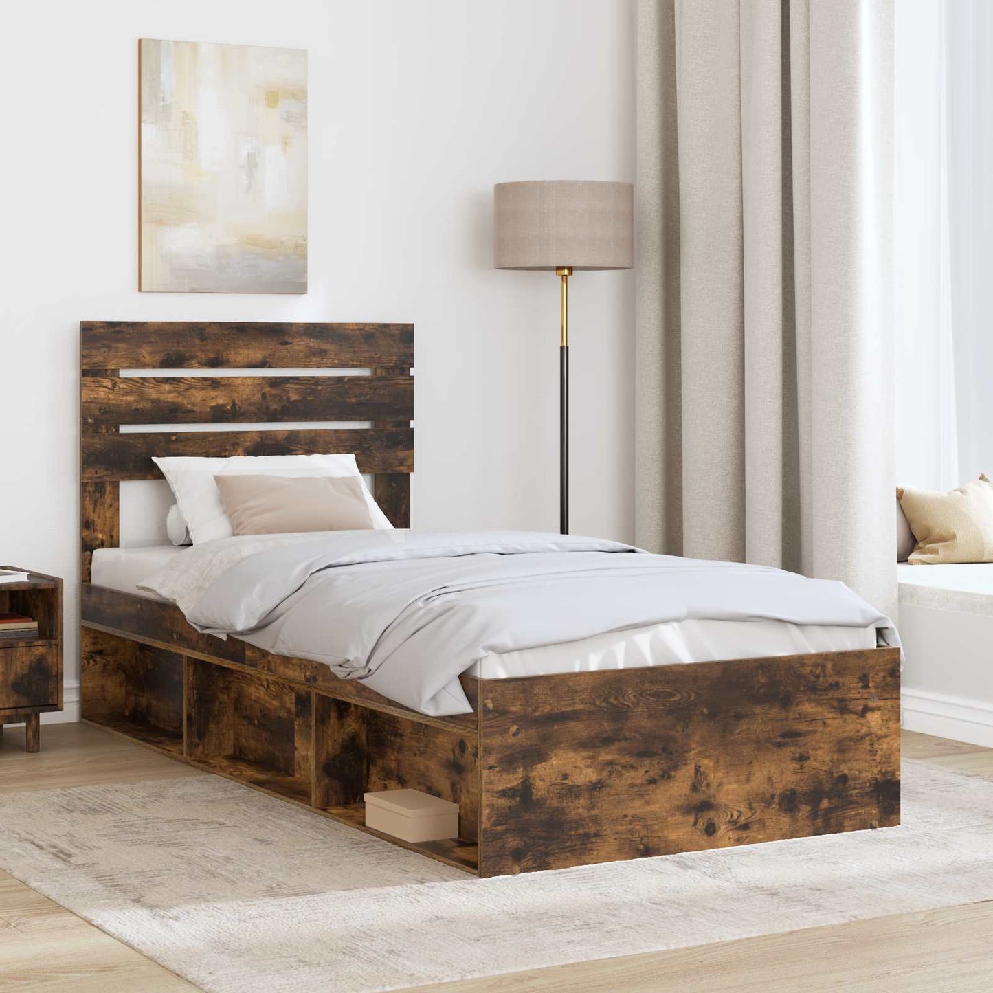 Struttura del letto Rovere fumé 75 x 190 cm Pino massello | homemem39