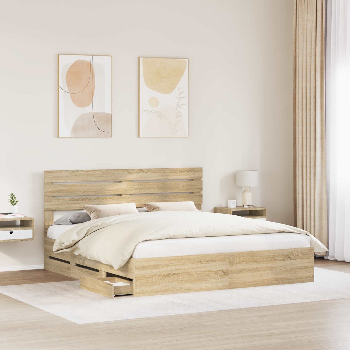 Struttura del letto con cassetto Rovere Sonoma 200 x 200 cm | homemem39