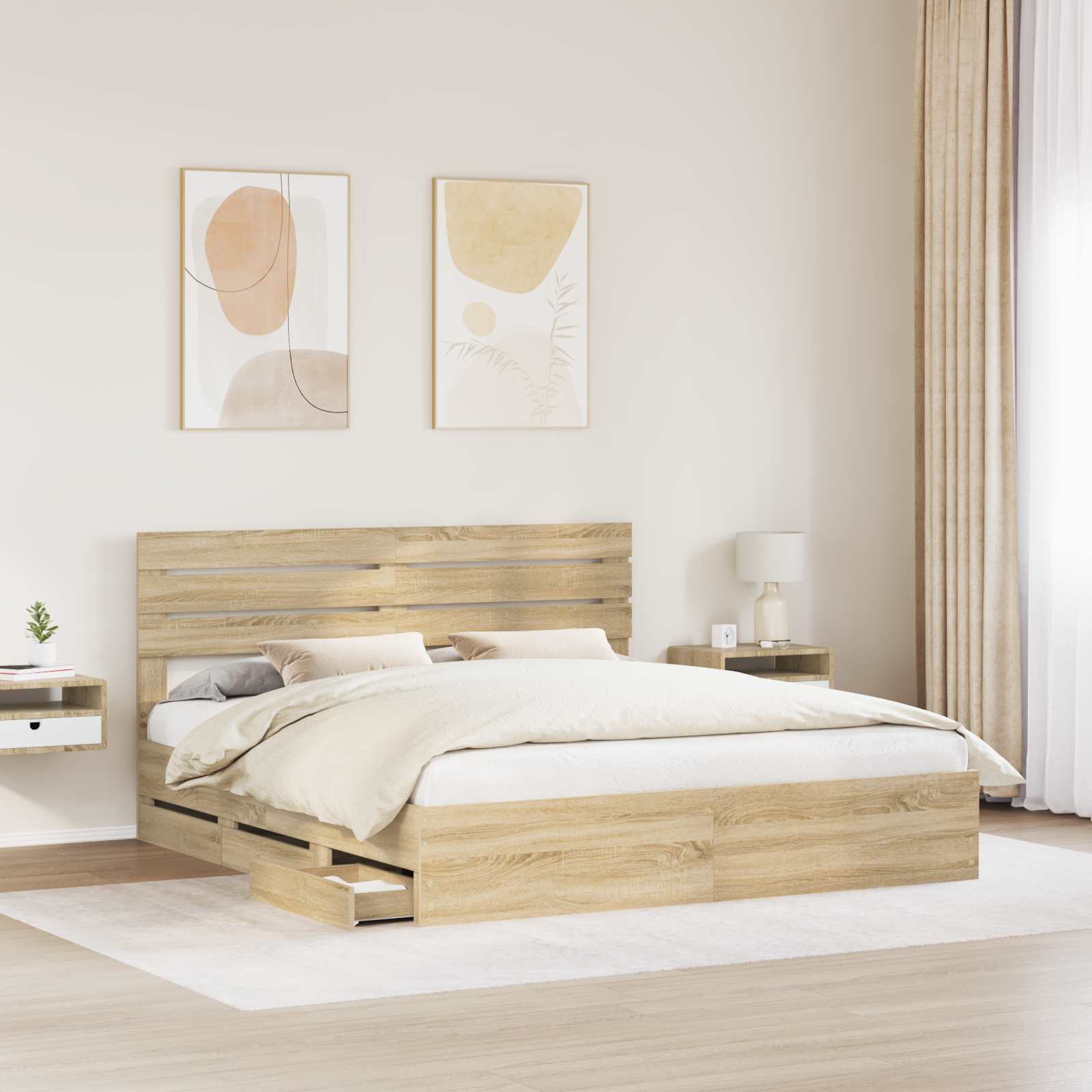 Struttura del letto con cassetto Rovere Sonoma 200 x 200 cm | homemem39