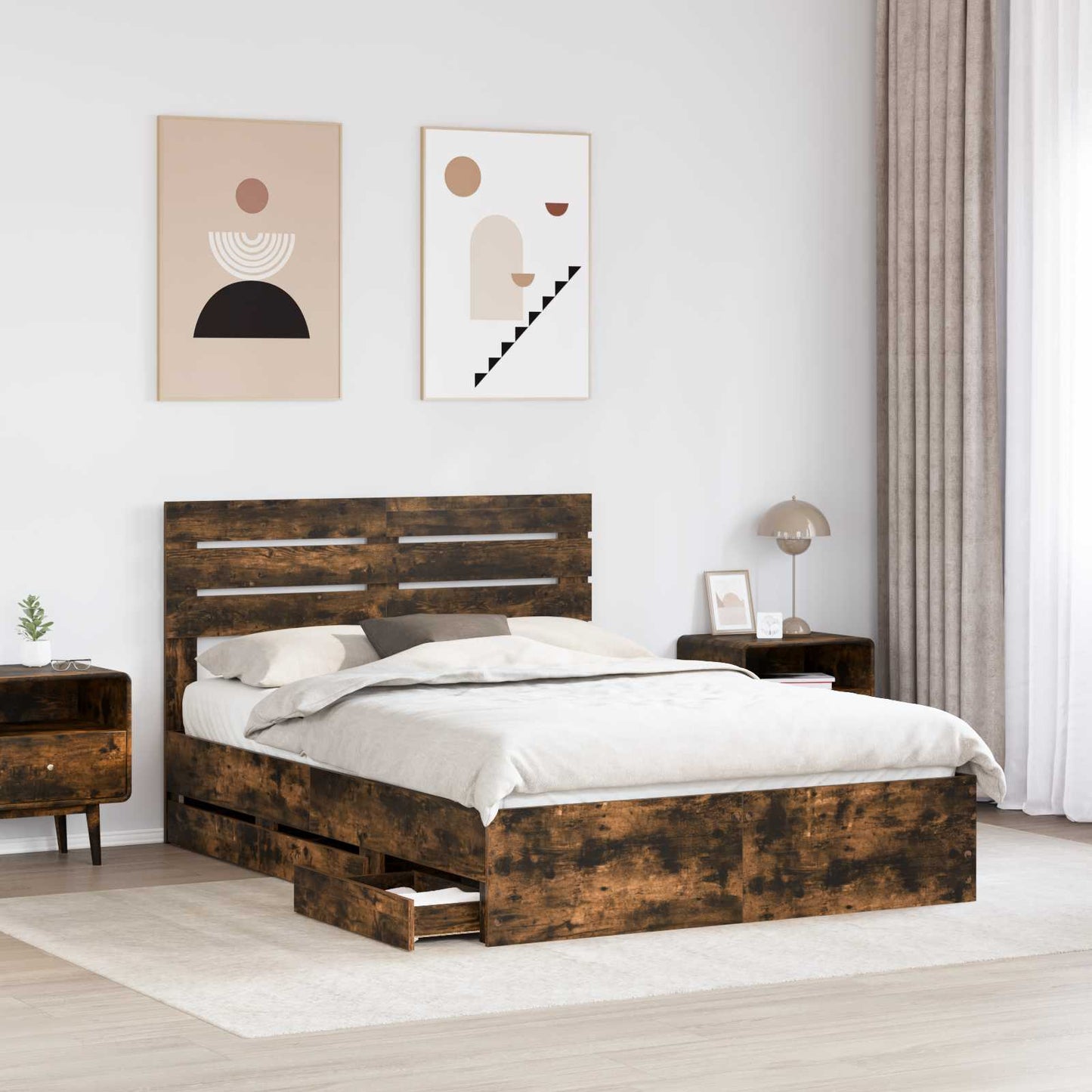Struttura del letto con cassetto Rovere fumé 160 x 200 cm | homemem39
