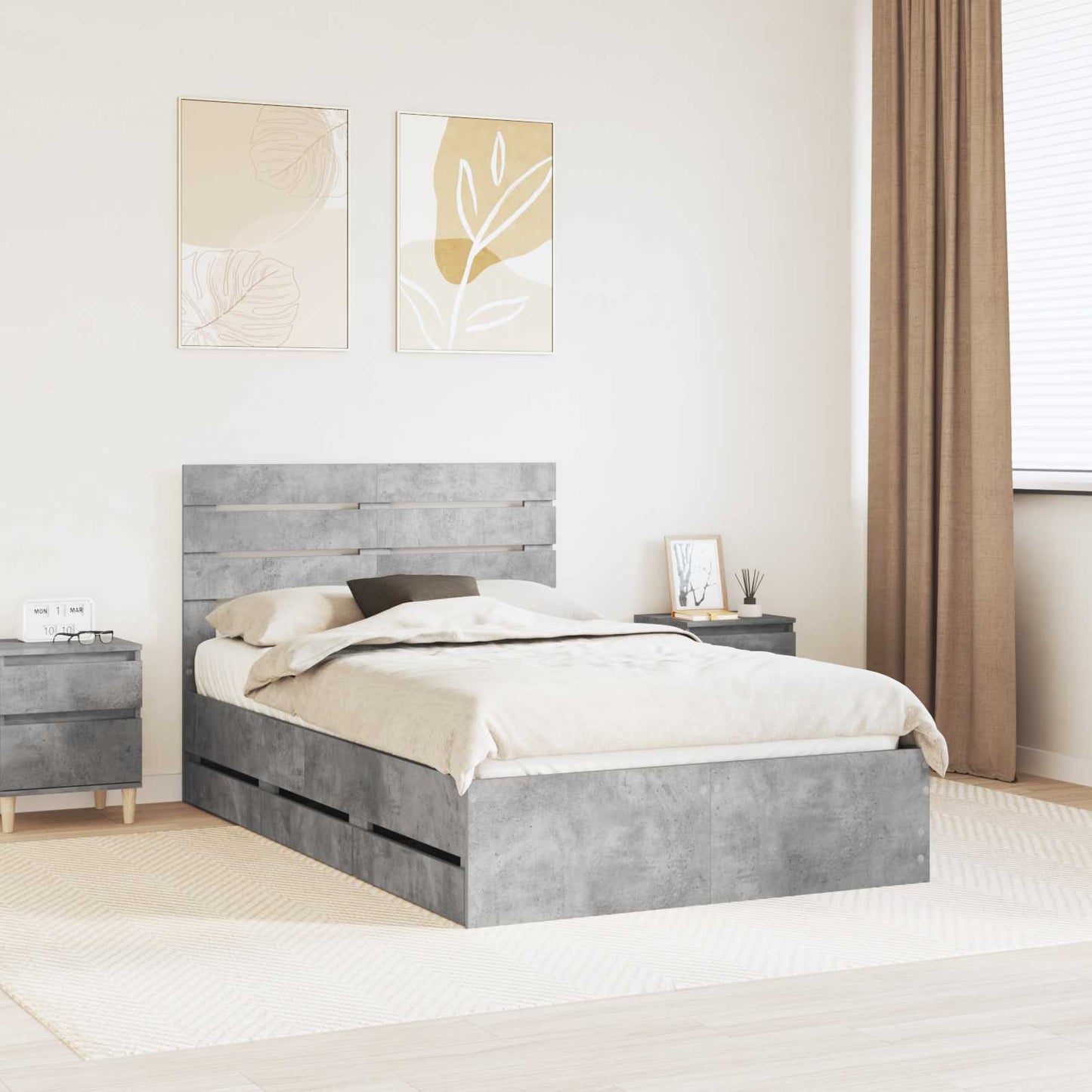 Struttura del letto con cassetto Grigio cemento 135 x 190 cm